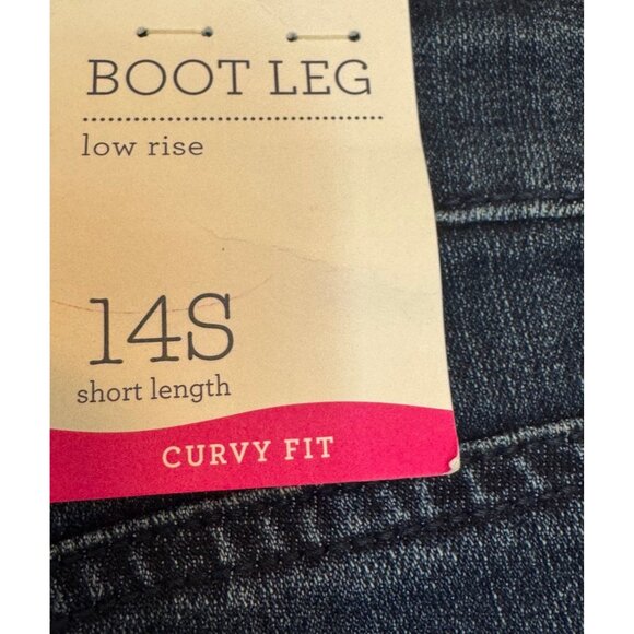 Curvy Boot Leg Jeans Low Rise Size 14S Short Length Dark Wash 77% Cotton Stretch - Picture 3 of 5